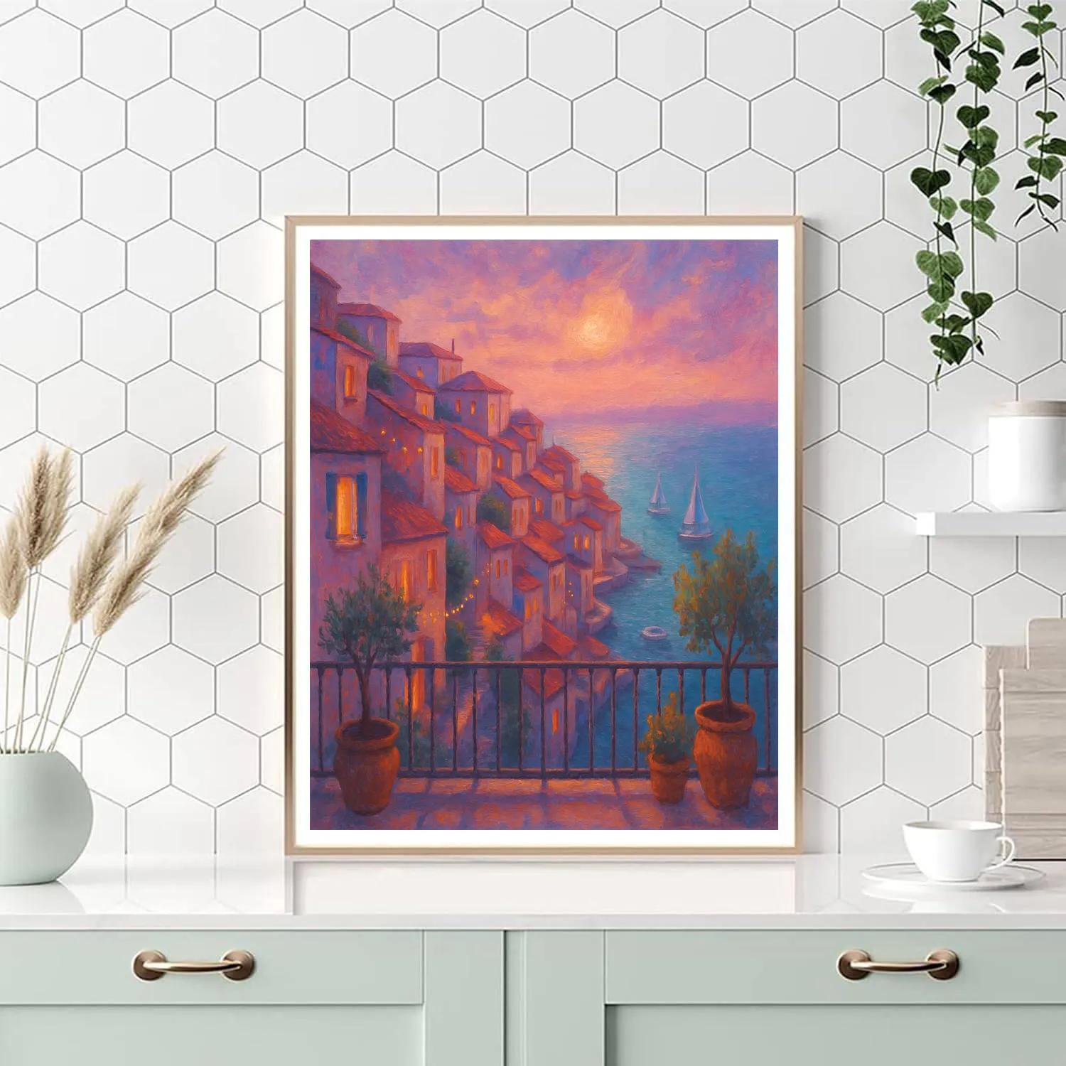 Mediterranean Rooftops At Peach Twilight Numbered painting kits