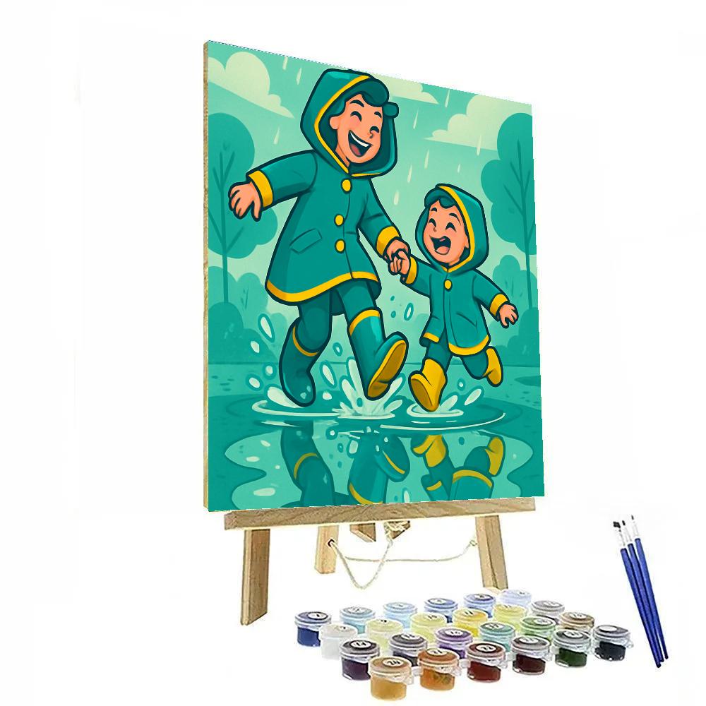 Raincoat Puddle Jump Celebration Painting by numbers kit