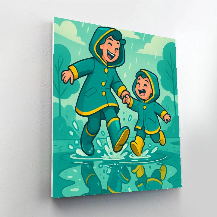 Raincoat Puddle Jump Celebration Painting by numbers kit