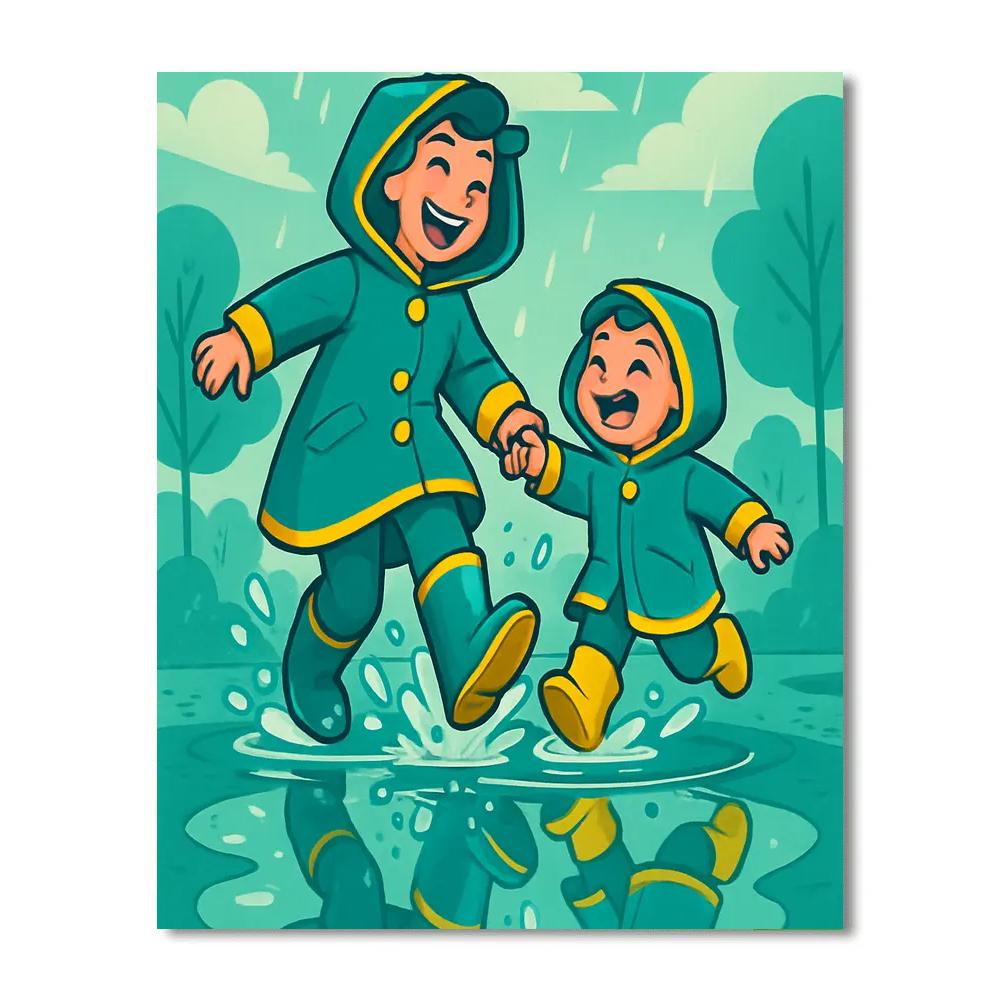 Raincoat Puddle Jump Celebration Painting by numbers kit