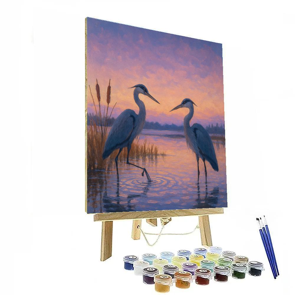 Twilight Herons In The Quiet Marsh Painting by numbers kit