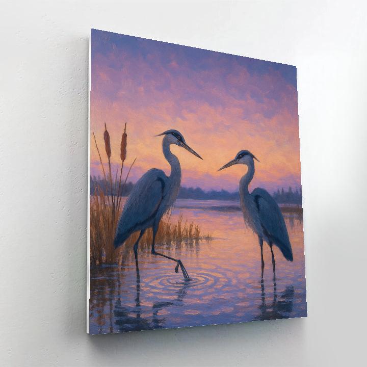 Twilight Herons In The Quiet Marsh Painting by numbers kit