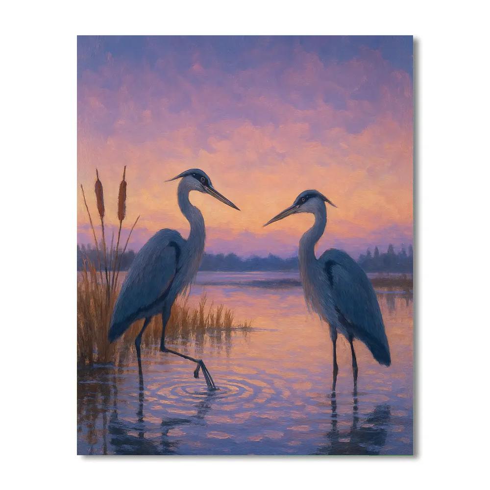Twilight Herons In The Quiet Marsh Painting by numbers kit