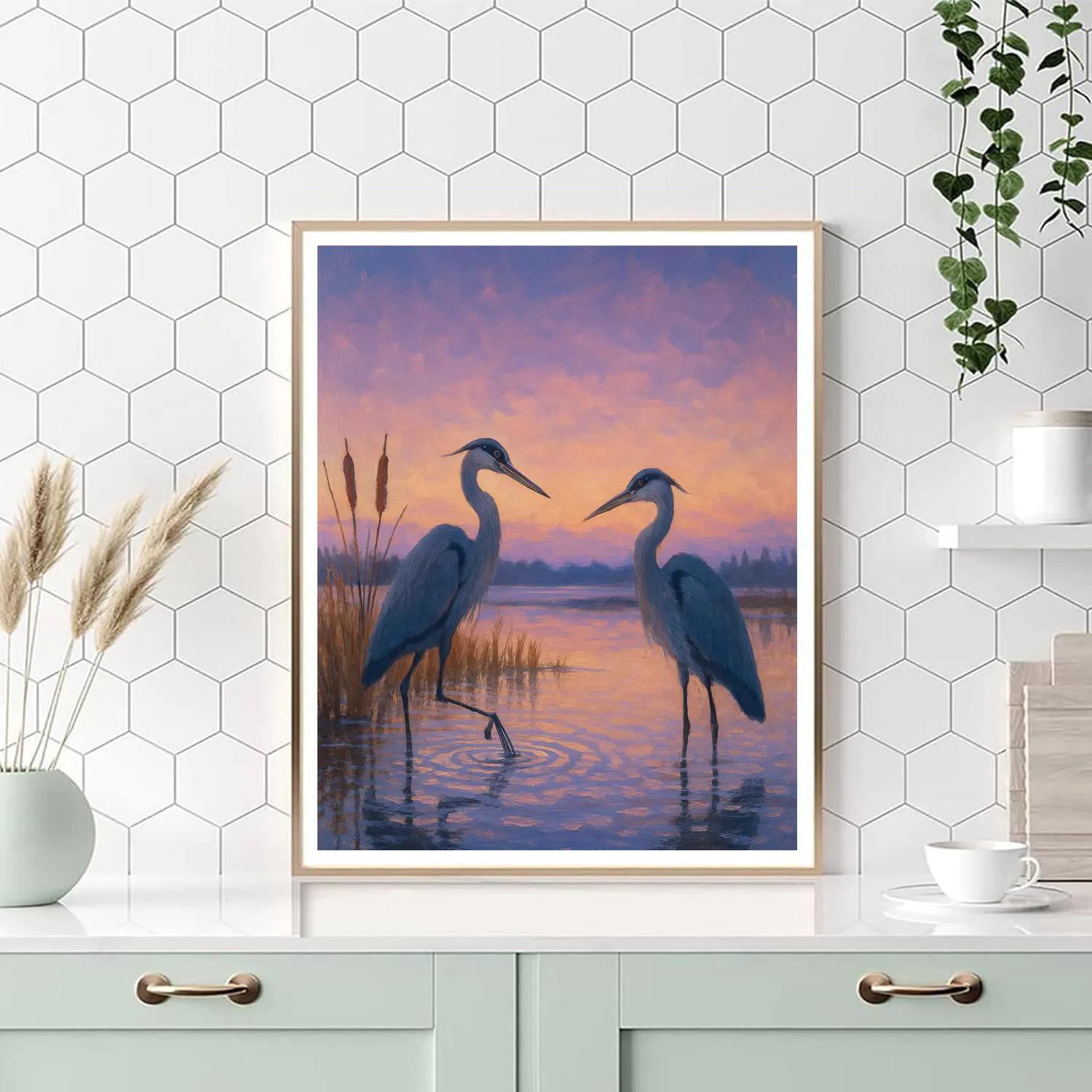 Twilight Herons In The Quiet Marsh Painting by numbers kit