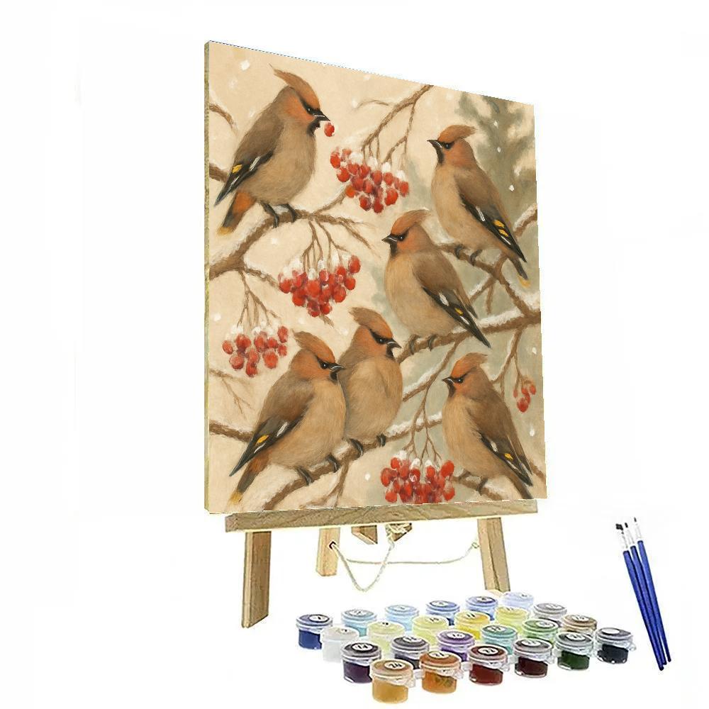 Snowy Rowan Feast For Waxwings DIY paint by numbers