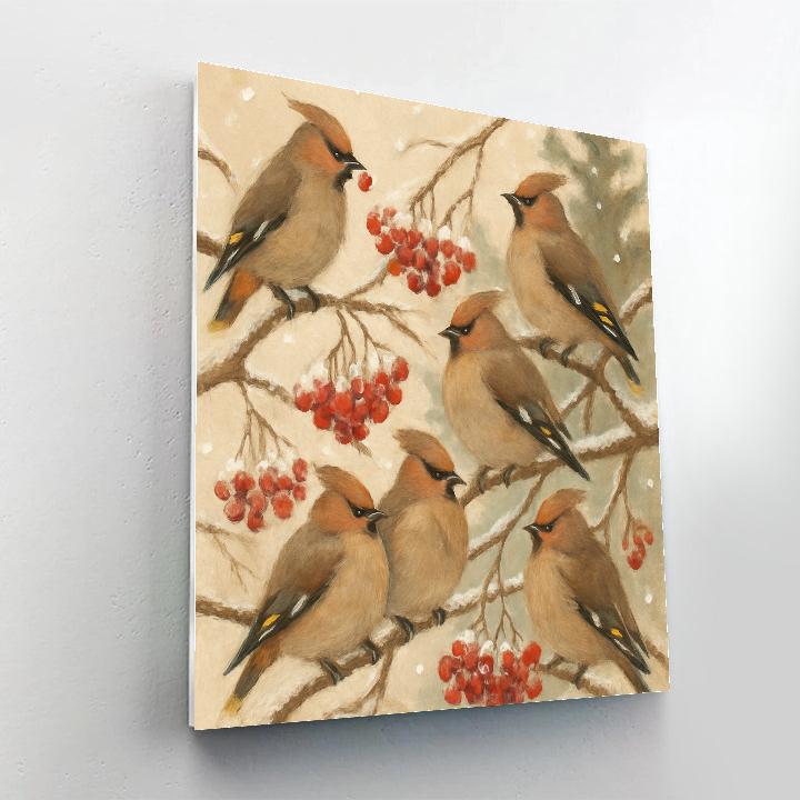 Snowy Rowan Feast For Waxwings DIY paint by numbers