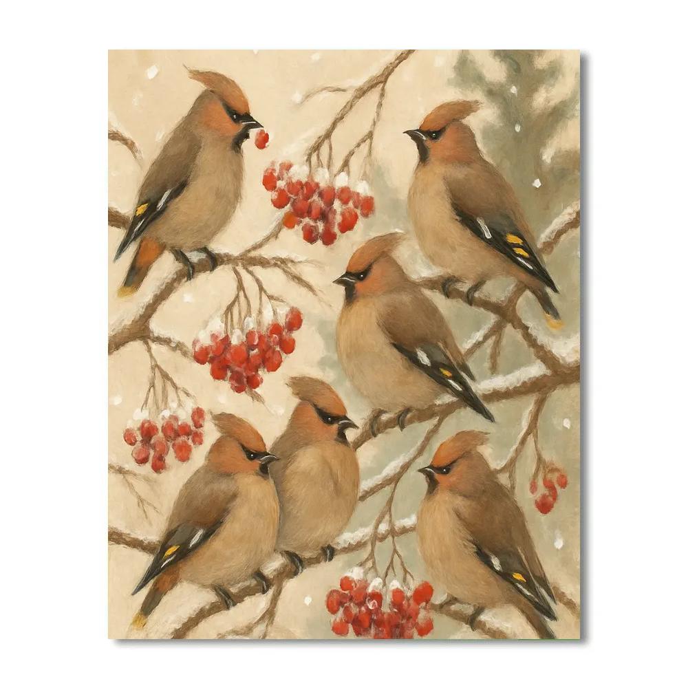 Snowy Rowan Feast For Waxwings DIY paint by numbers