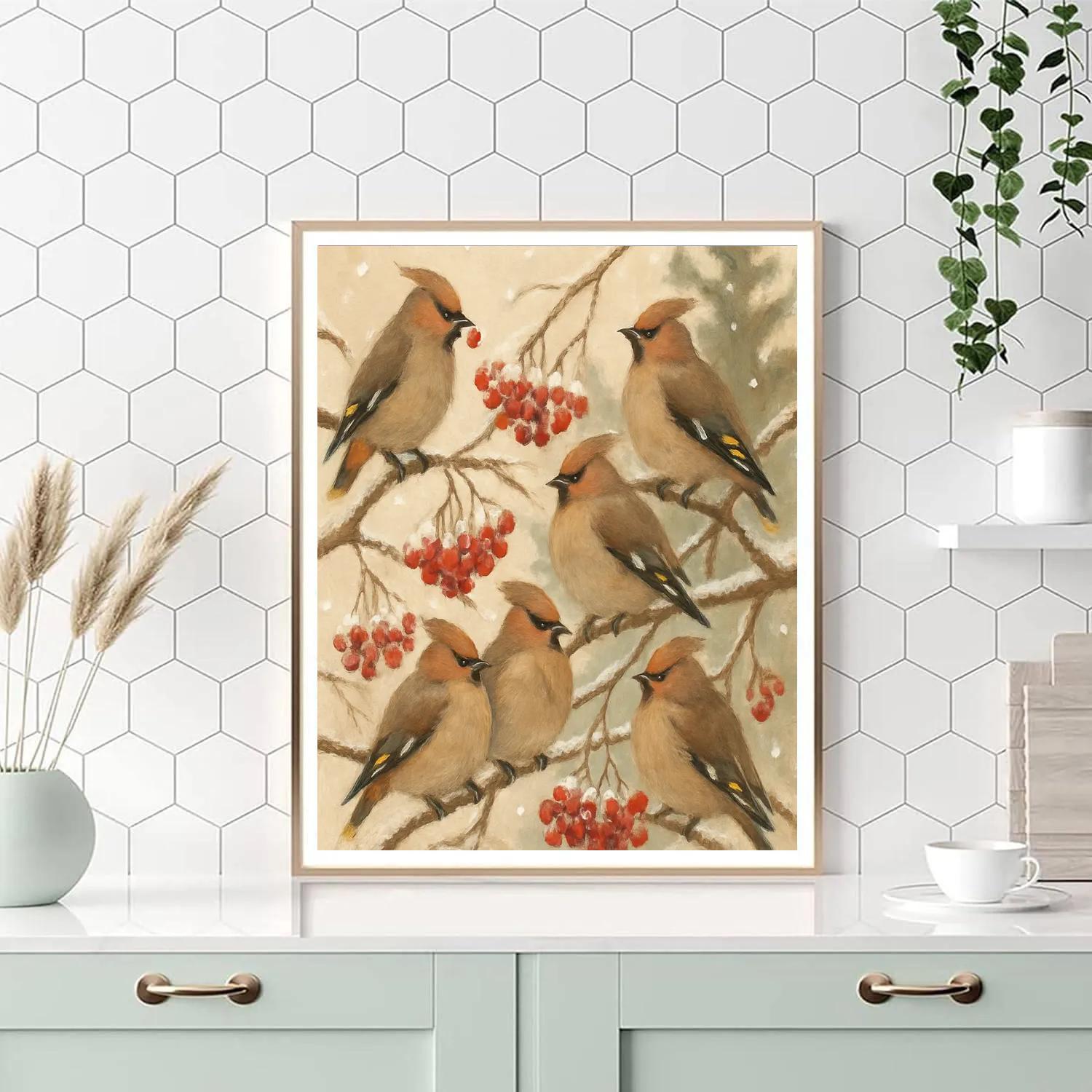 Snowy Rowan Feast For Waxwings DIY paint by numbers