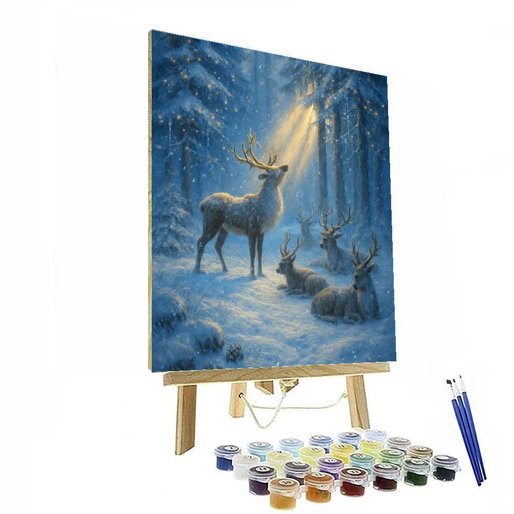 Reindeer Rest Under Crystal Pines paint by numbers