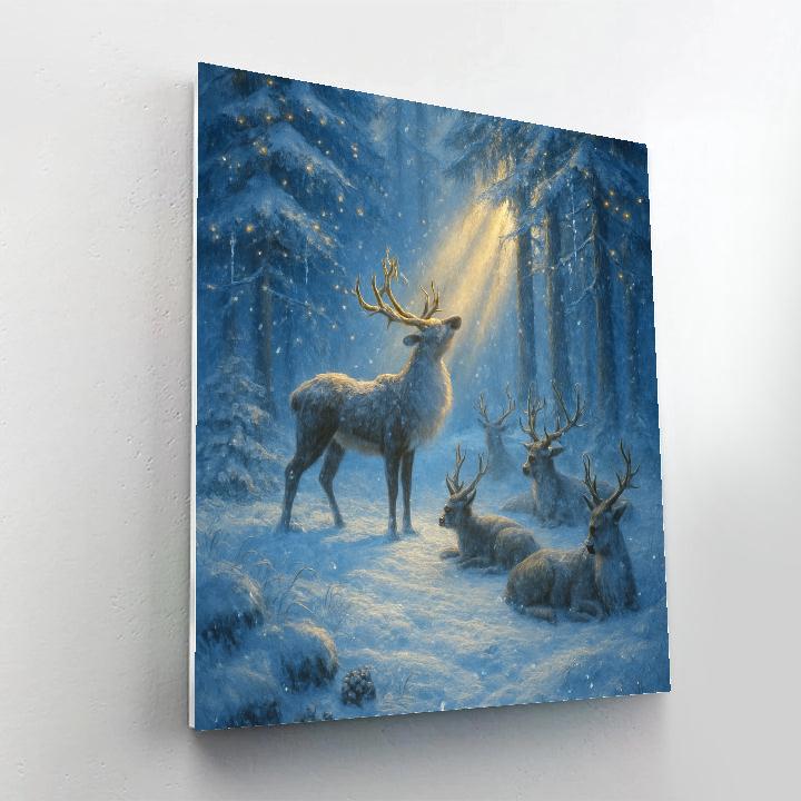 Reindeer Rest Under Crystal Pines paint by numbers