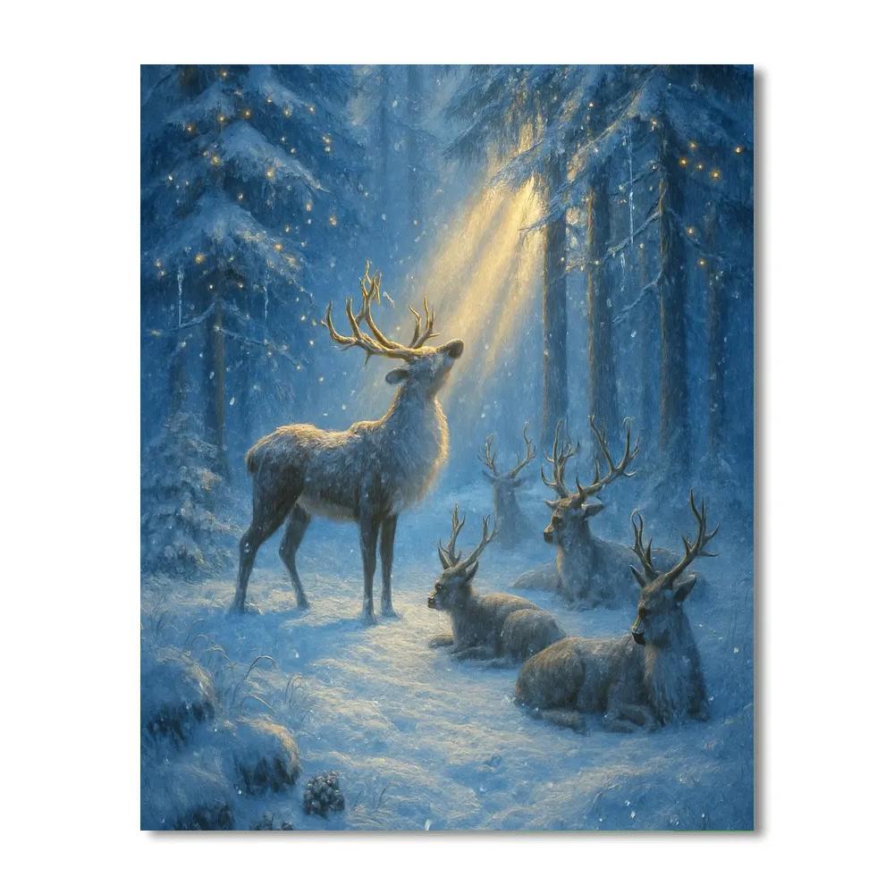 Reindeer Rest Under Crystal Pines paint by numbers