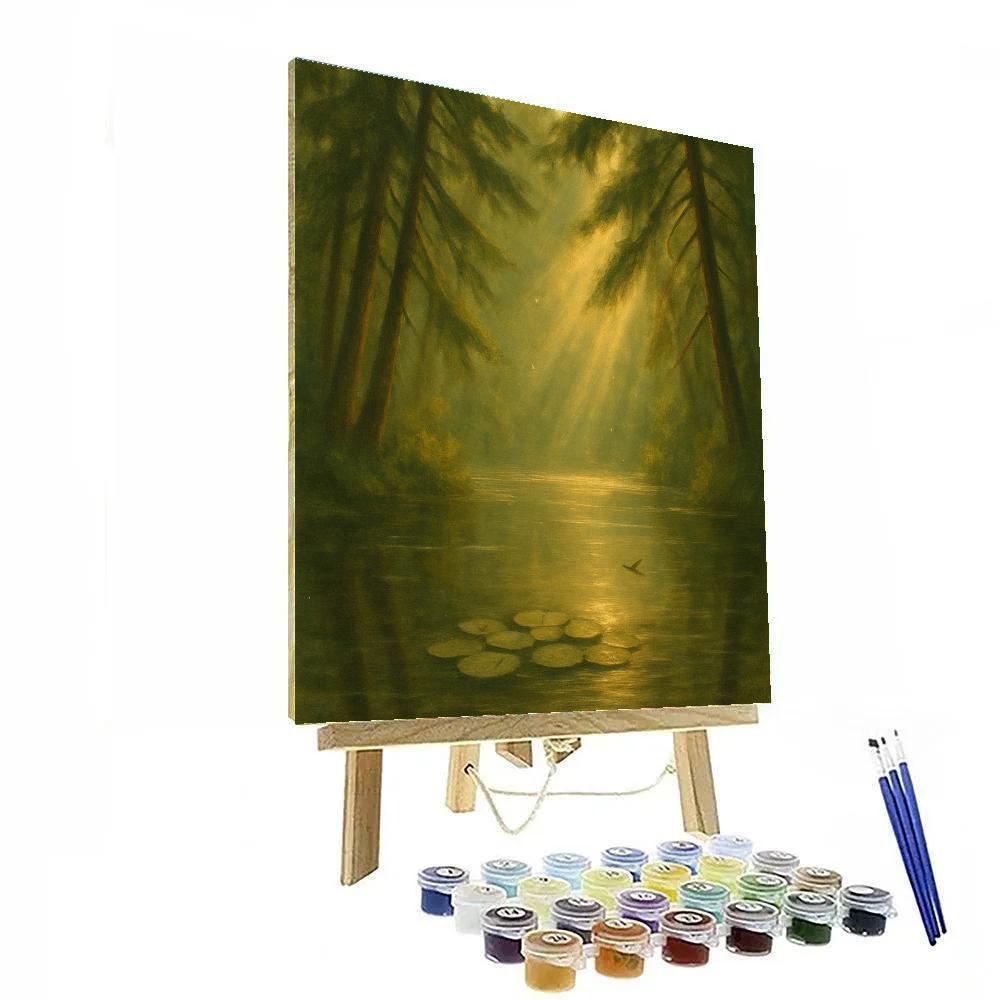Forest Pond With Sunbeams Through Cedars Numbered painting kits