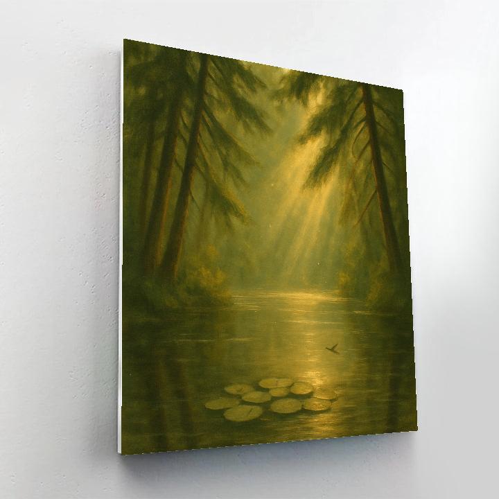 Forest Pond With Sunbeams Through Cedars Numbered painting kits