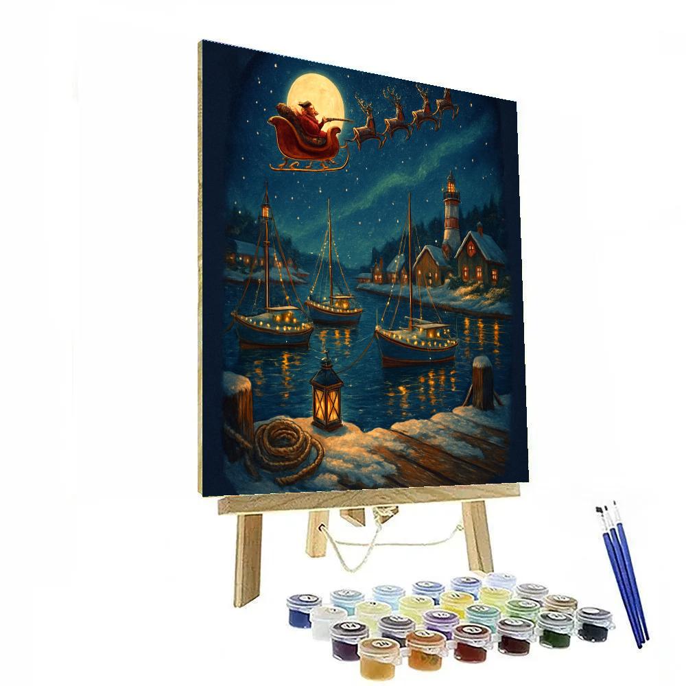 Santa Sleigh Over Harbor Lights Numbered painting kits