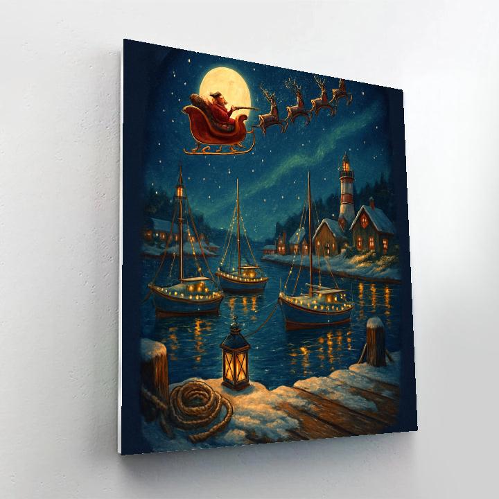Santa Sleigh Over Harbor Lights Numbered painting kits