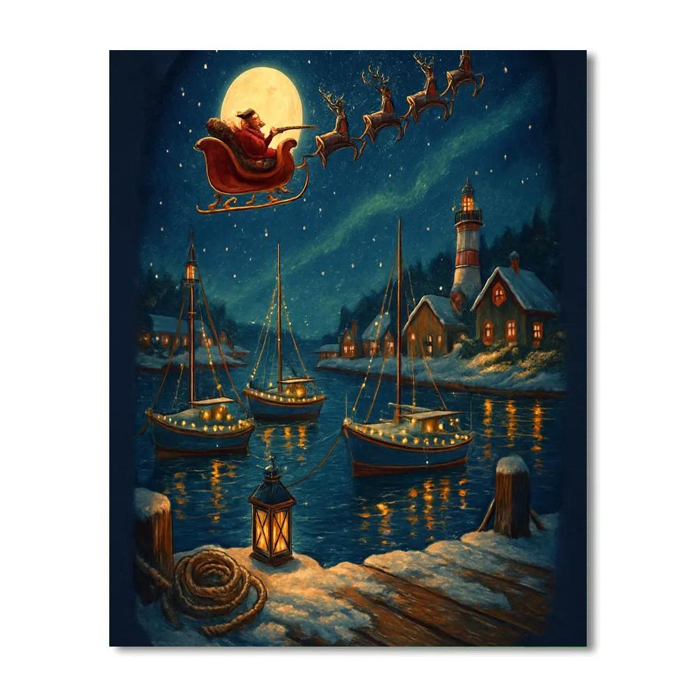 Santa Sleigh Over Harbor Lights Numbered painting kits