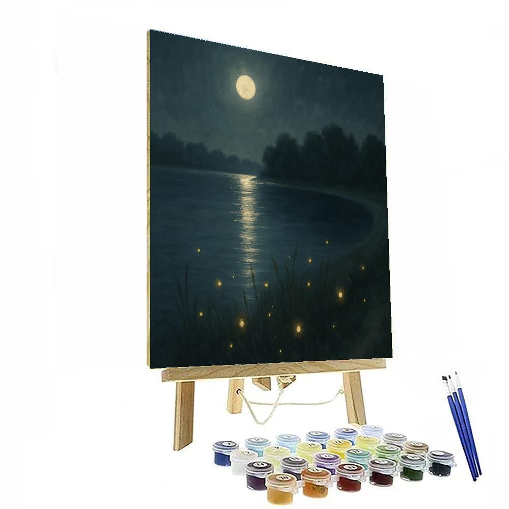 Moonlit Lake With Quiet Fireflies Painting by numbers kit