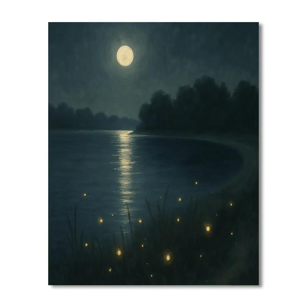 Moonlit Lake With Quiet Fireflies Painting by numbers kit