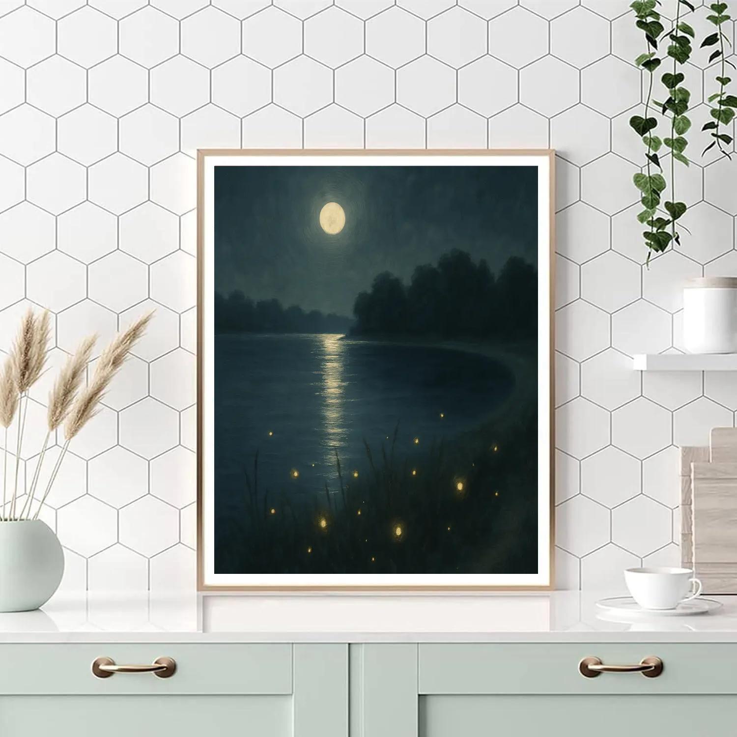 Moonlit Lake With Quiet Fireflies Painting by numbers kit