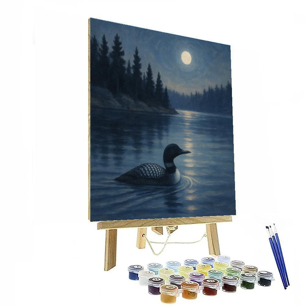 Moonlit Loon On A Glassy Forest Lake paint by color