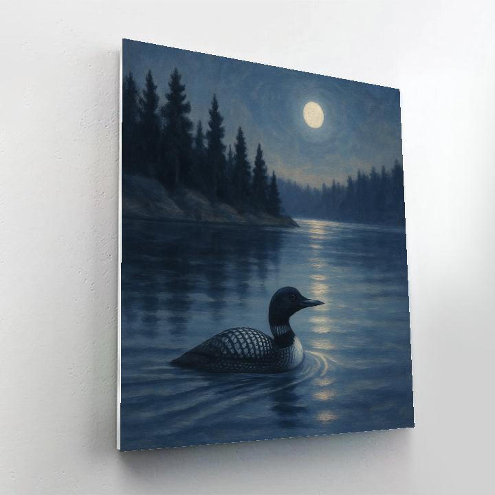 Moonlit Loon On A Glassy Forest Lake paint by color