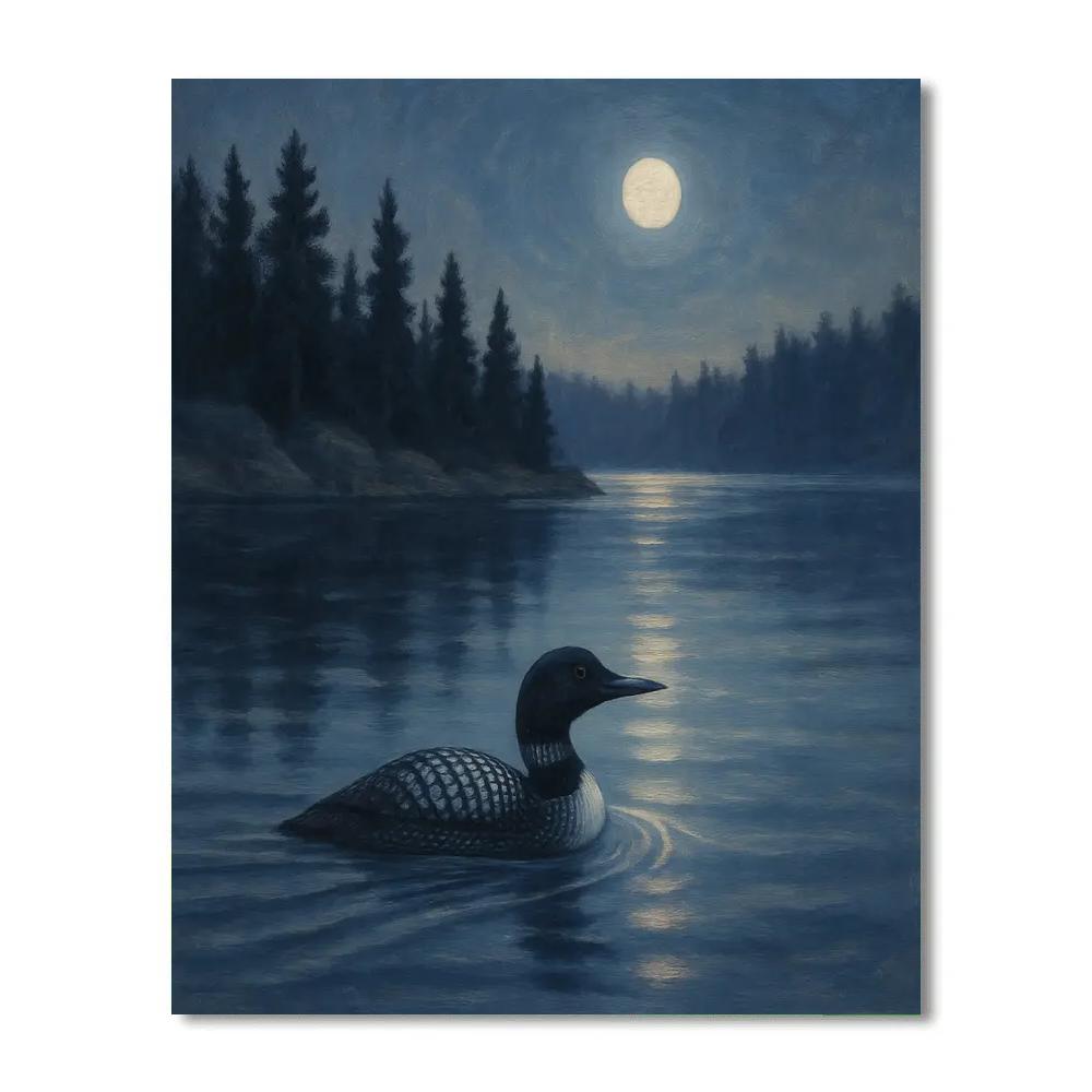 Moonlit Loon On A Glassy Forest Lake paint by color