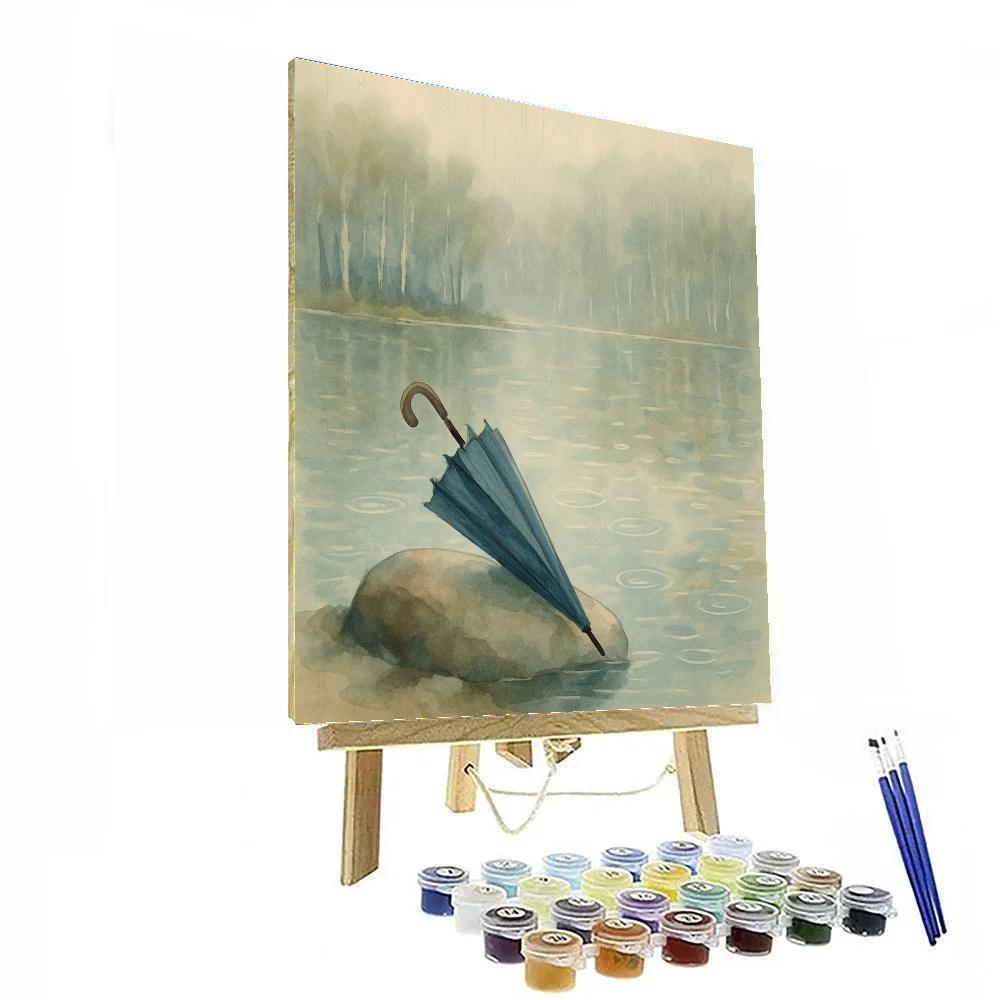 Rainy Lakeshore With Umbrella And Ripples Painting by numbers kit