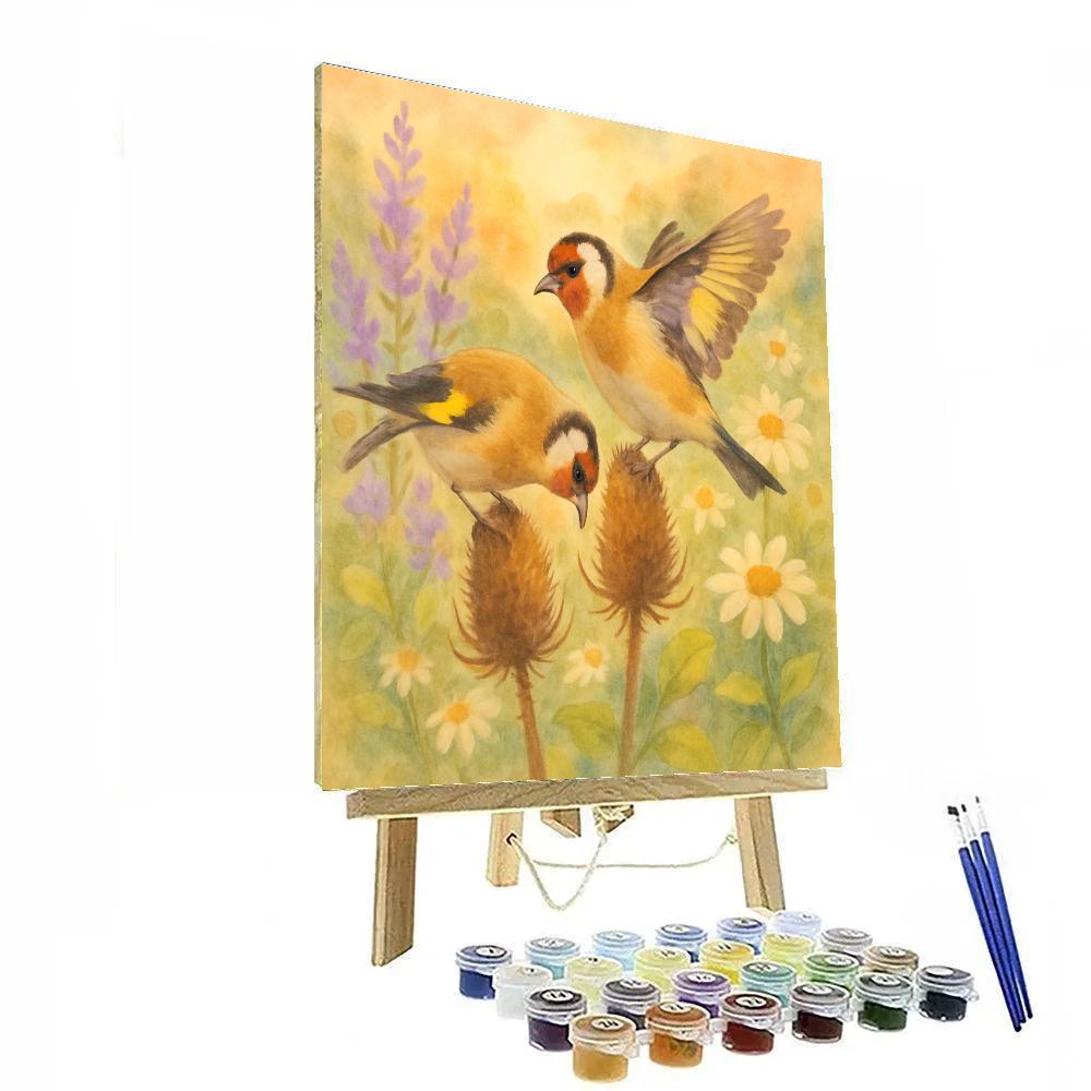Apricot Light Finches In The Cottage Garden paint by numbers