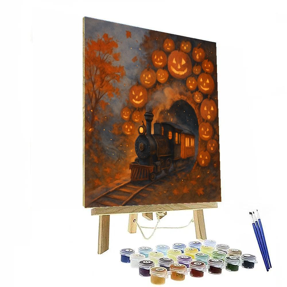 Autumn Train Through The Jack O Lantern Tunnel Painting by numbers kit