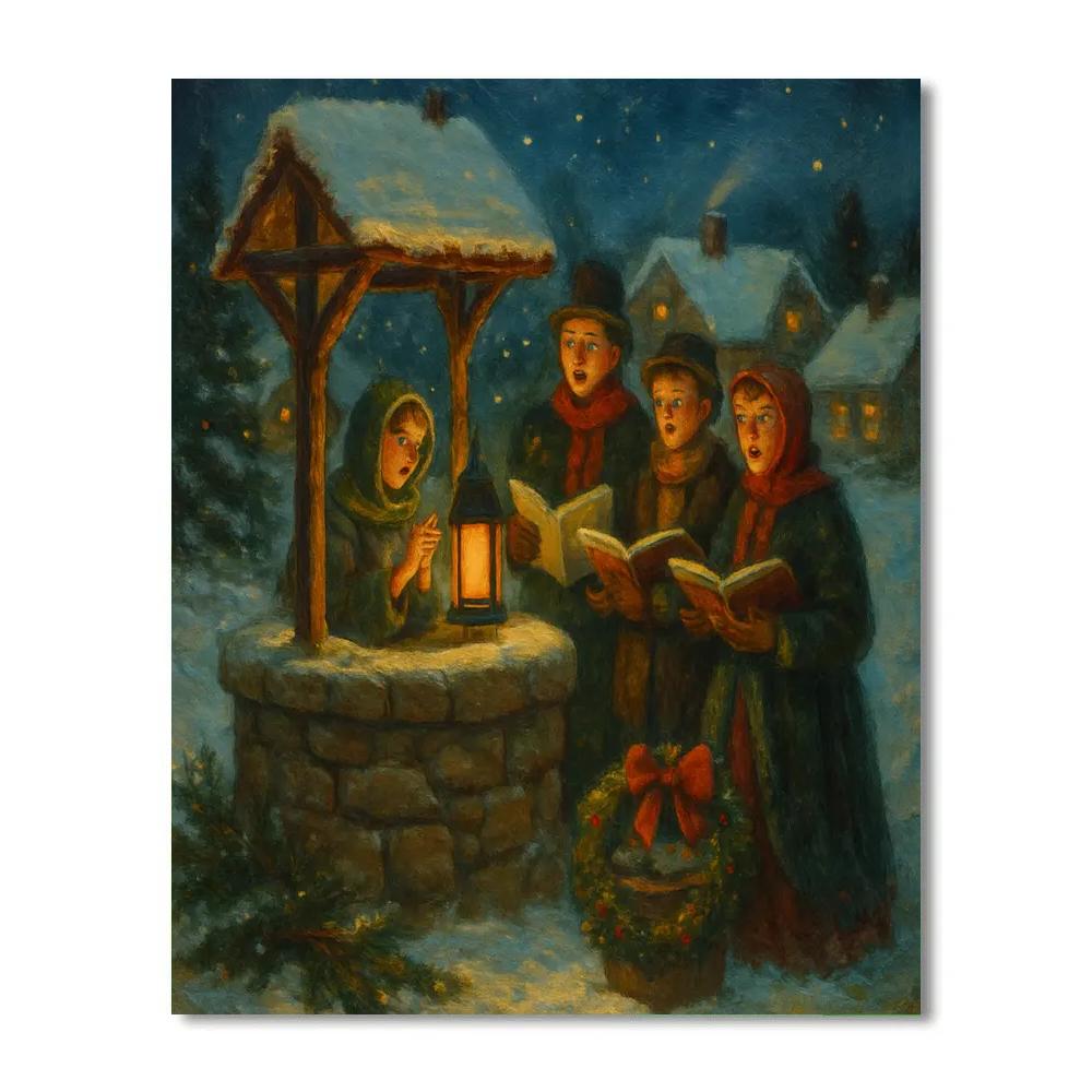 Fireside Carolers At The Stone Well Numbered painting kits