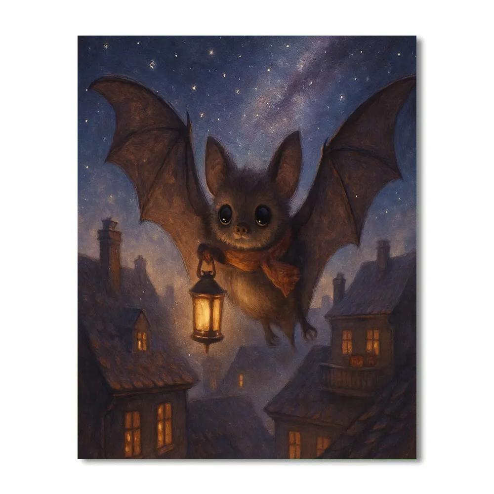 Stargazer Bat Above The Quilt Of Rooftops Paint by numbers art