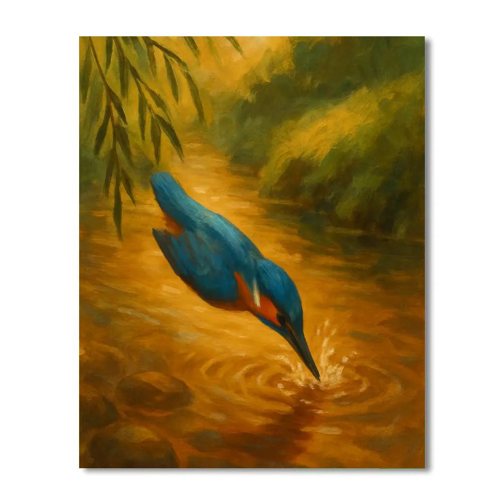 Kingfisher Splash Over The Amber Stream Numbered painting kits