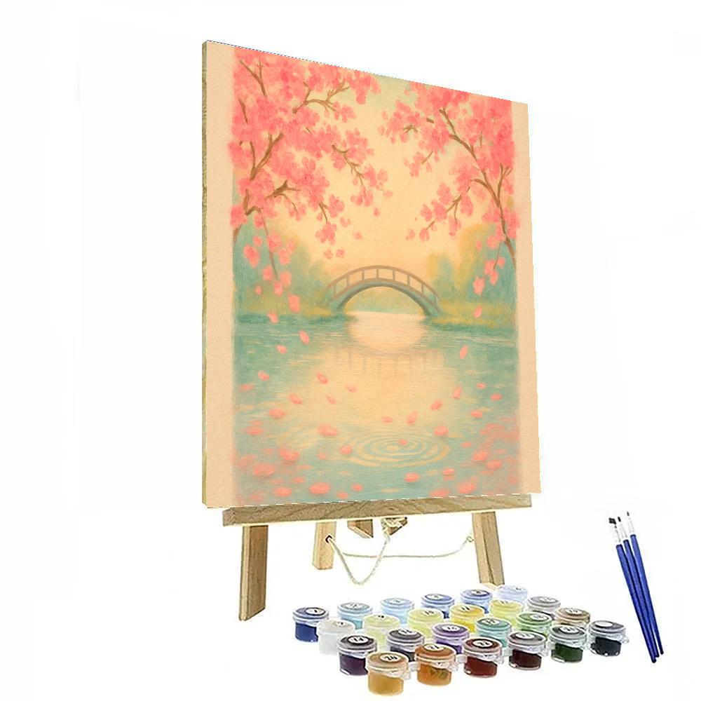Cherry Blossom Breeze Over A Quiet Lake paint by color