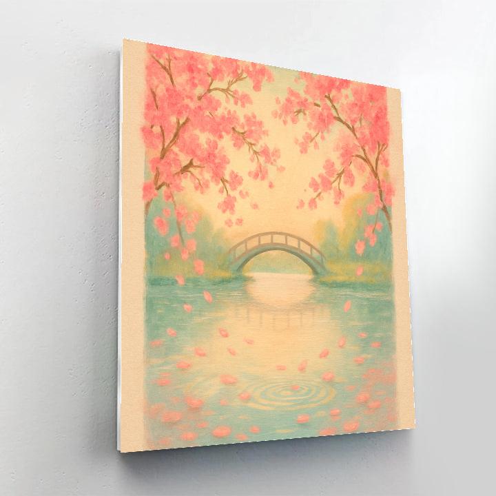 Cherry Blossom Breeze Over A Quiet Lake paint by color
