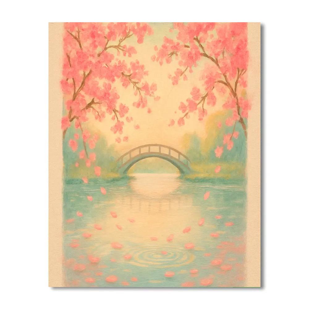 Cherry Blossom Breeze Over A Quiet Lake paint by color