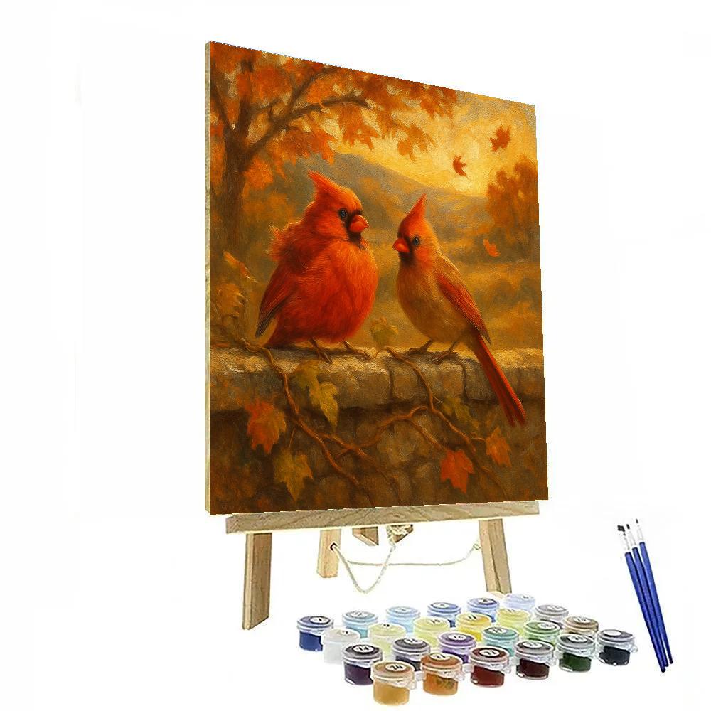 Autumn Hearth Cardinals By The Stone Wall Paint by numbers kits
