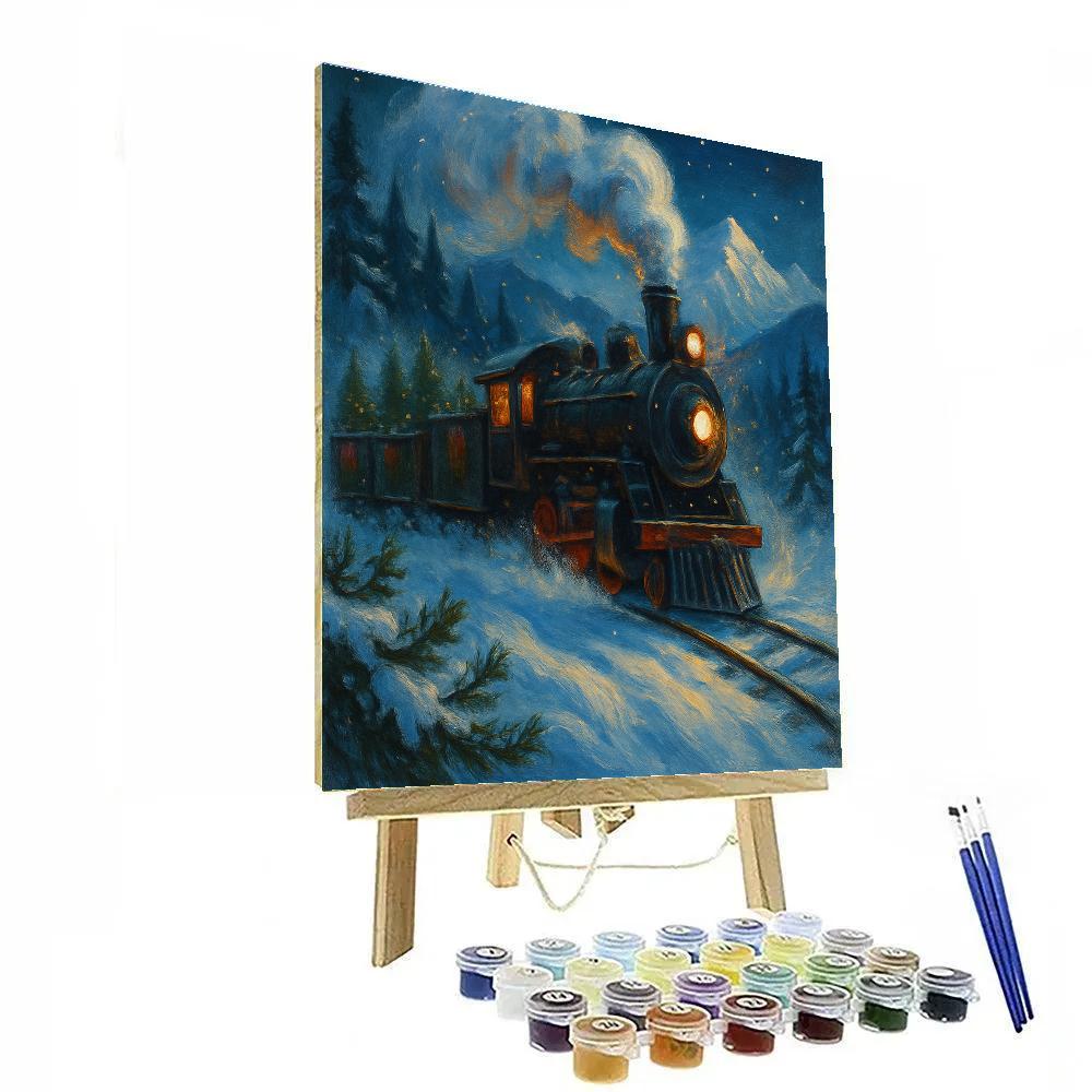 Evergreen Train Through Snowy Pass Numbered painting kits