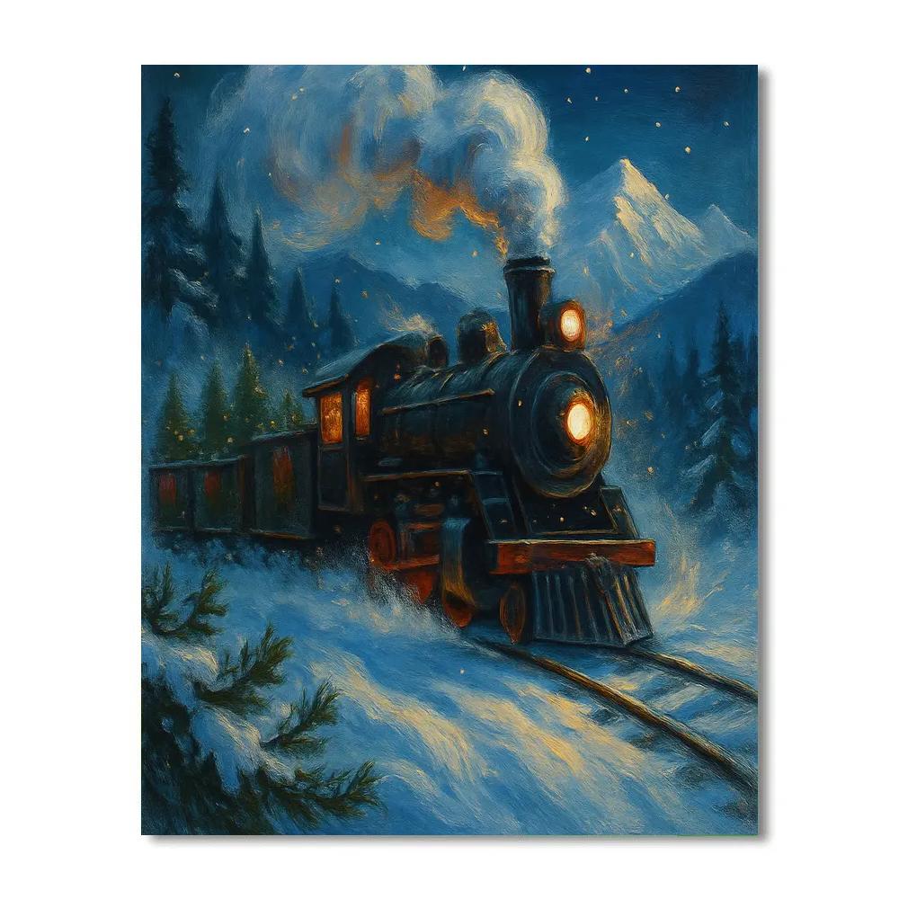 Evergreen Train Through Snowy Pass Numbered painting kits