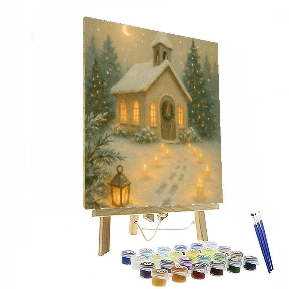 Candlelit Chapel Under Falling Snow paint by numbers
