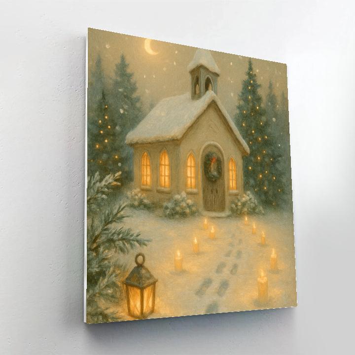 Candlelit Chapel Under Falling Snow paint by numbers