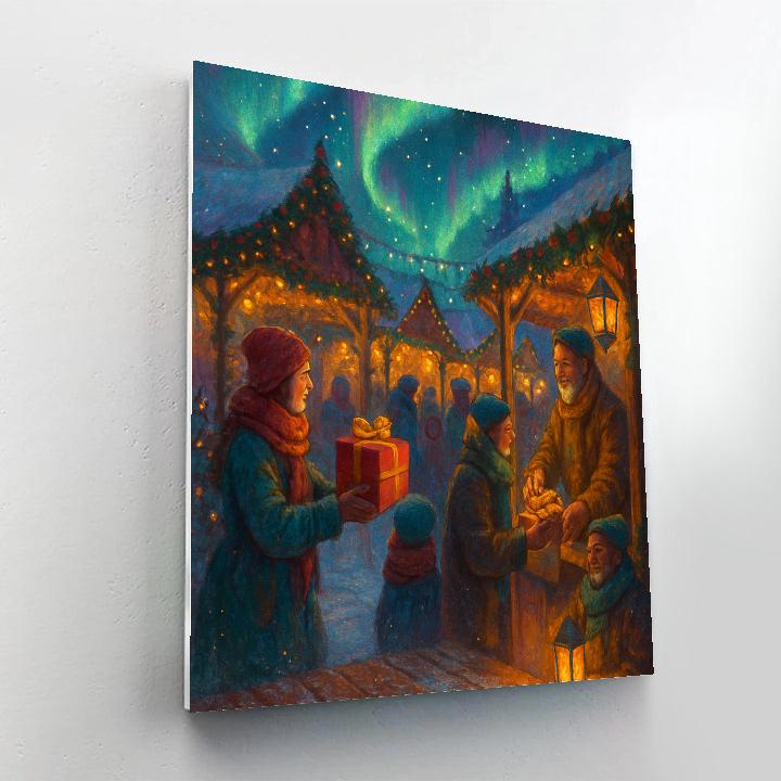 Holiday Market Under Aurora Ribbons paint by numbers