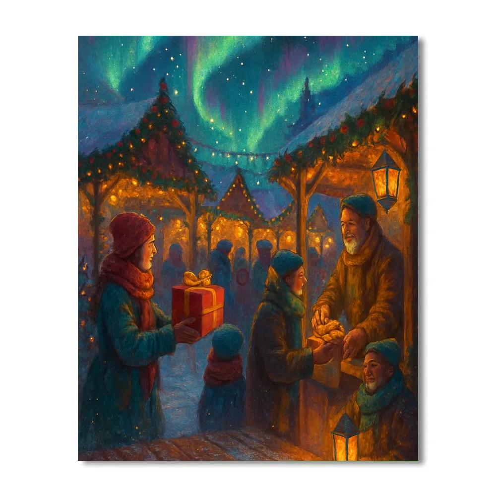 Holiday Market Under Aurora Ribbons paint by numbers