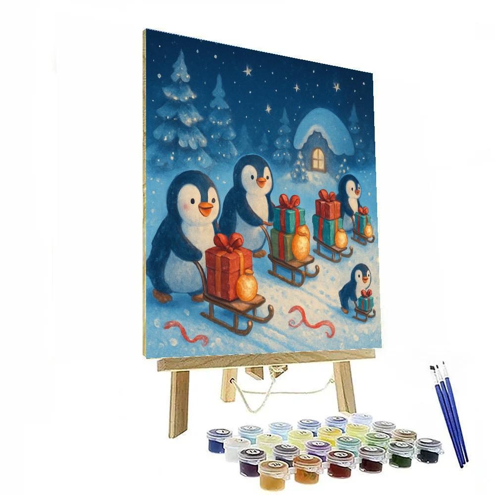 Penguin Parade With Gift Sleds DIY paint by numbers