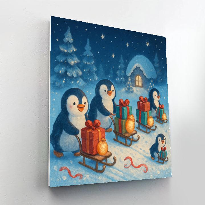 Penguin Parade With Gift Sleds DIY paint by numbers