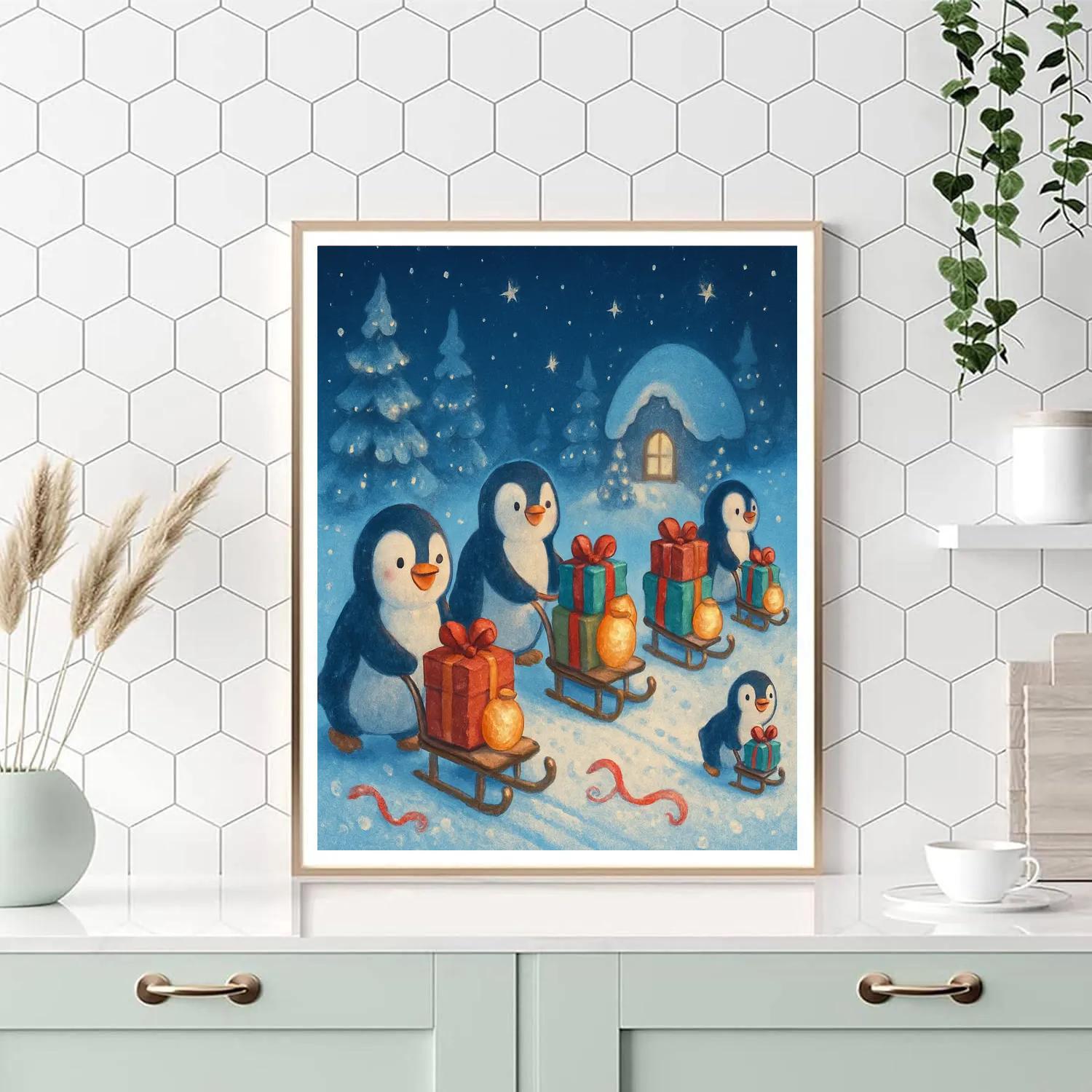 Penguin Parade With Gift Sleds DIY paint by numbers
