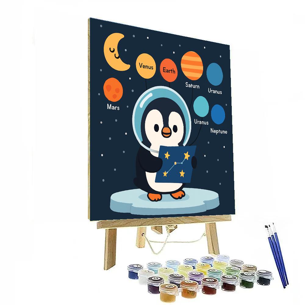 Planet Parade Penguin Astronomer DIY paint by numbers