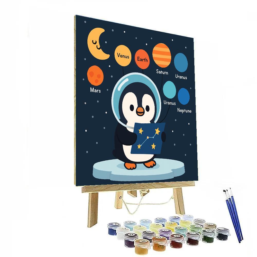 Planet Parade Penguin Astronomer DIY paint by numbers