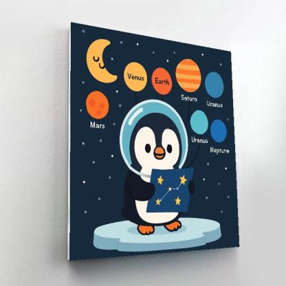 Planet Parade Penguin Astronomer DIY paint by numbers