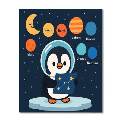 Planet Parade Penguin Astronomer DIY paint by numbers