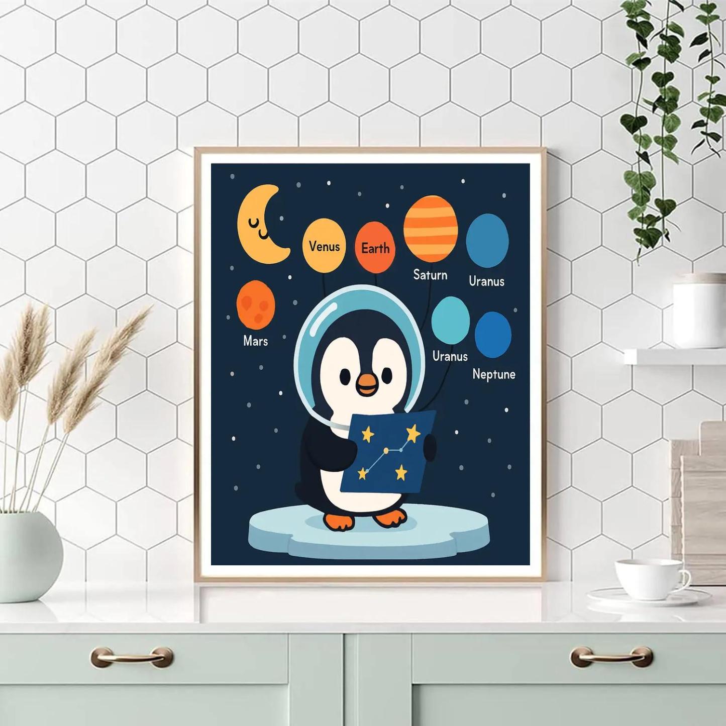 Planet Parade Penguin Astronomer DIY paint by numbers